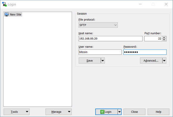 WinSCP connection settings